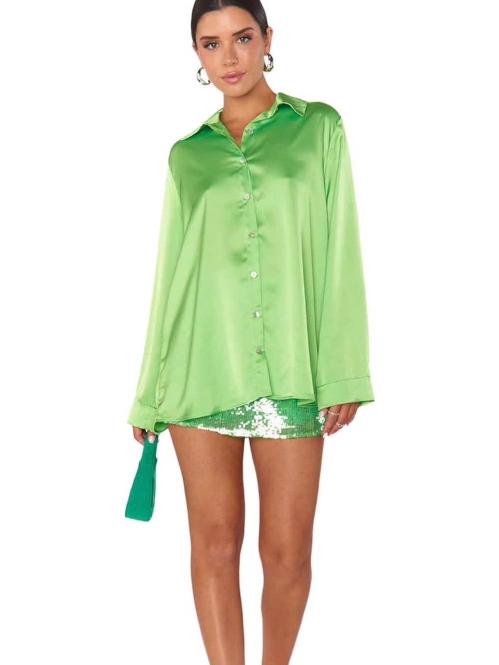 Show Me Your MuMu Neon Lime Satin Button-Up Blouse
